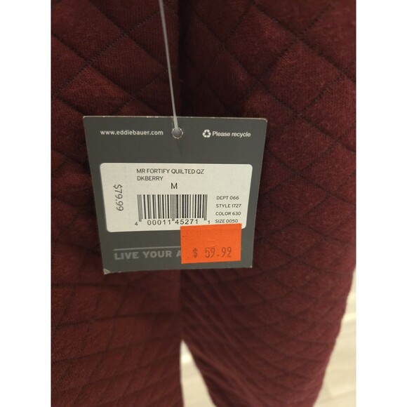 Eddie Bauer Men's NWT Size M Quilted 1/4 Zip Pullover Burgundy Diamond Knit $79 - Picture 7 of 12